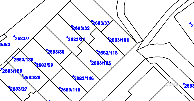 Parcela st. 2683/118 v KÚ Benešov u Prahy, Katastrální mapa