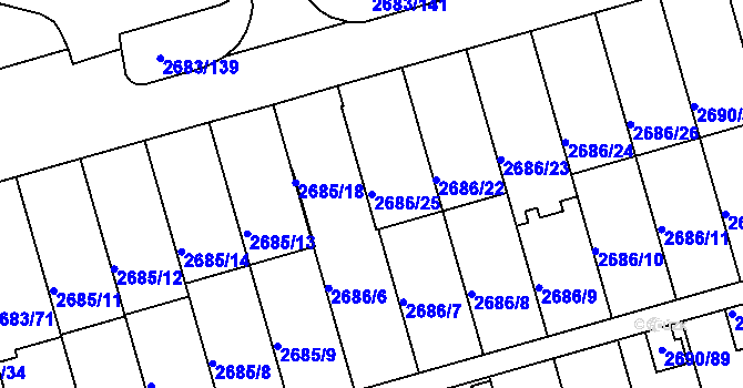 Parcela st. 2686/25 v KÚ Benešov u Prahy, Katastrální mapa