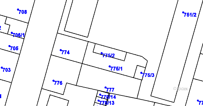 Parcela st. 775/2 v KÚ Benešov u Prahy, Katastrální mapa