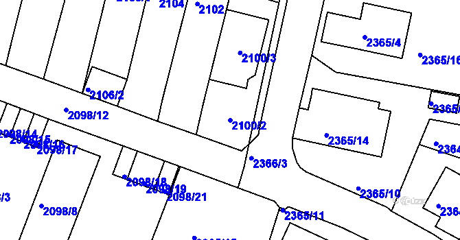 Parcela st. 2100/2 v KÚ Benešov u Prahy, Katastrální mapa