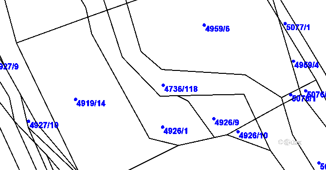 Parcela st. 4736/118 v KÚ Benešov u Prahy, Katastrální mapa