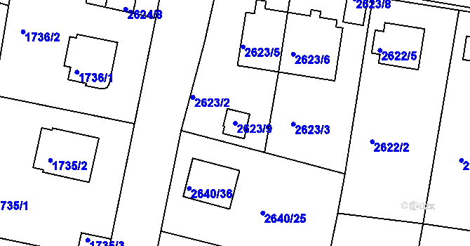 Parcela st. 2623/9 v KÚ Benešov u Prahy, Katastrální mapa