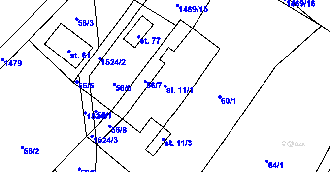 Parcela st. 11/1 v KÚ Benešov, Katastrální mapa