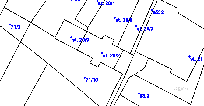 Parcela st. 20/2 v KÚ Benešov, Katastrální mapa