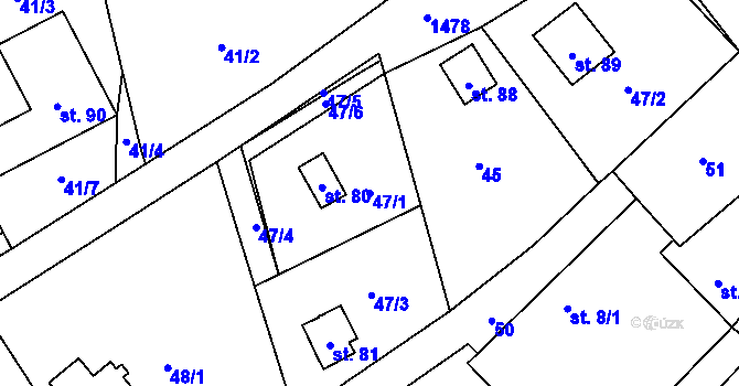 Parcela st. 47/1 v KÚ Benešov, Katastrální mapa
