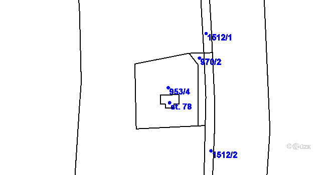 Parcela st. 953/4 v KÚ Benešov, Katastrální mapa