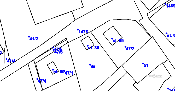 Parcela st. 88 v KÚ Benešov, Katastrální mapa