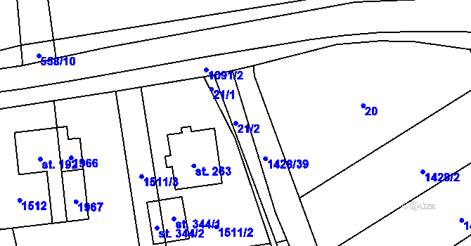Parcela st. 21/2 v KÚ Benešov u Boskovic, Katastrální mapa