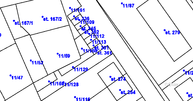 Parcela st. 361 v KÚ Benešov u Boskovic, Katastrální mapa