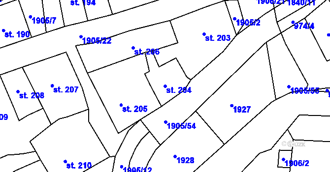 Parcela st. 204 v KÚ Benešov nad Černou, Katastrální mapa