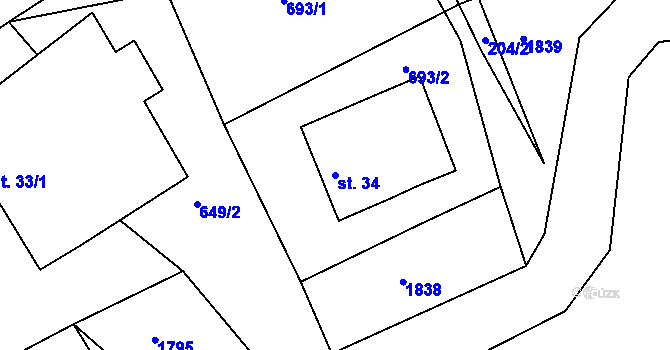 Parcela st. 34 v KÚ Hartunkov, Katastrální mapa