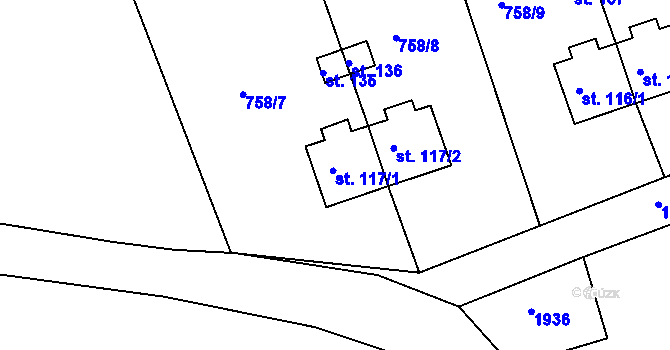 Parcela st. 117/1 v KÚ Hartunkov, Katastrální mapa