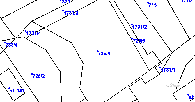 Parcela st. 726/4 v KÚ Hartunkov, Katastrální mapa