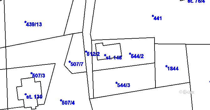 Parcela st. 148 v KÚ Hartunkov, Katastrální mapa