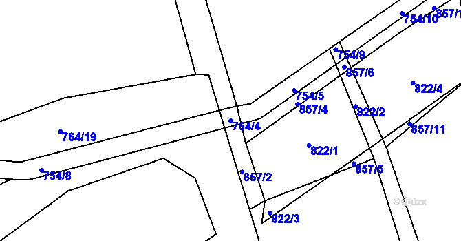Parcela st. 754/4 v KÚ Klení, Katastrální mapa
