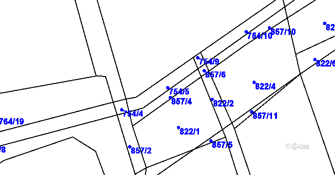 Parcela st. 754/5 v KÚ Klení, Katastrální mapa
