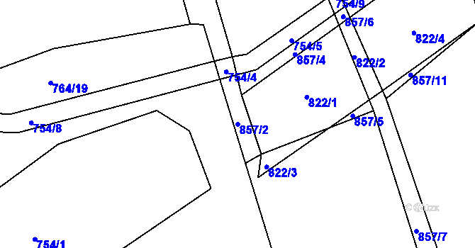 Parcela st. 857/2 v KÚ Klení, Katastrální mapa