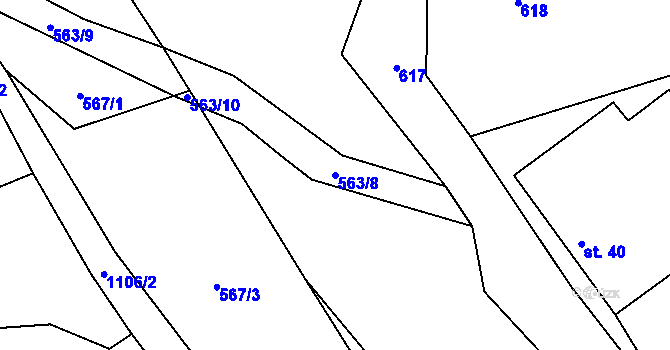 Parcela st. 563/8 v KÚ Klení, Katastrální mapa