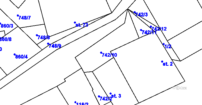 Parcela st. 742/10 v KÚ Klení, Katastrální mapa