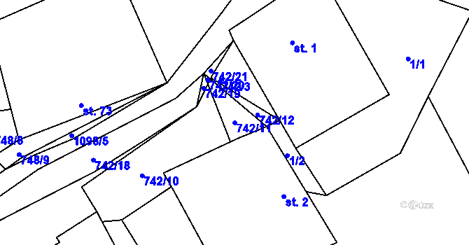 Parcela st. 742/11 v KÚ Klení, Katastrální mapa