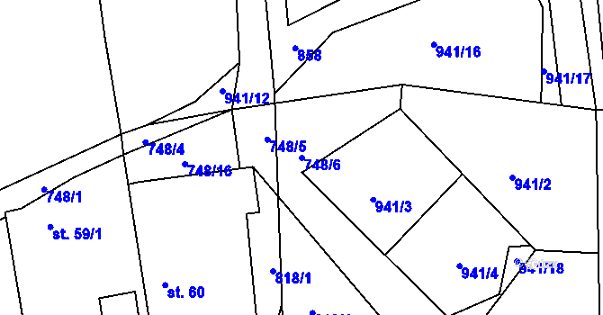 Parcela st. 748/6 v KÚ Klení, Katastrální mapa