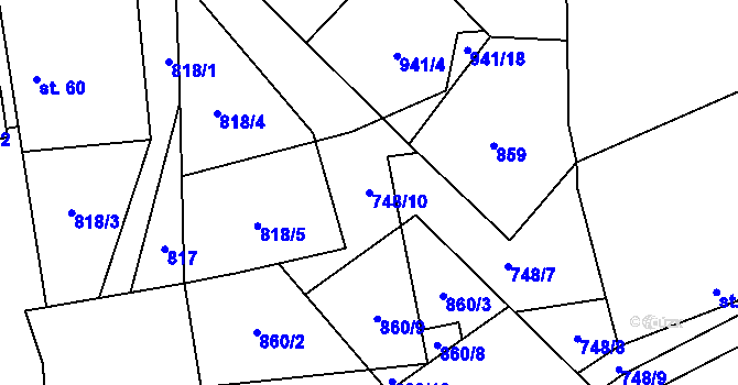 Parcela st. 748/10 v KÚ Klení, Katastrální mapa