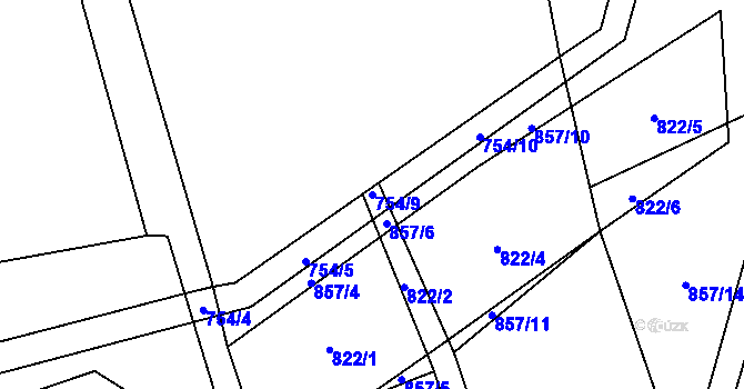 Parcela st. 754/9 v KÚ Klení, Katastrální mapa