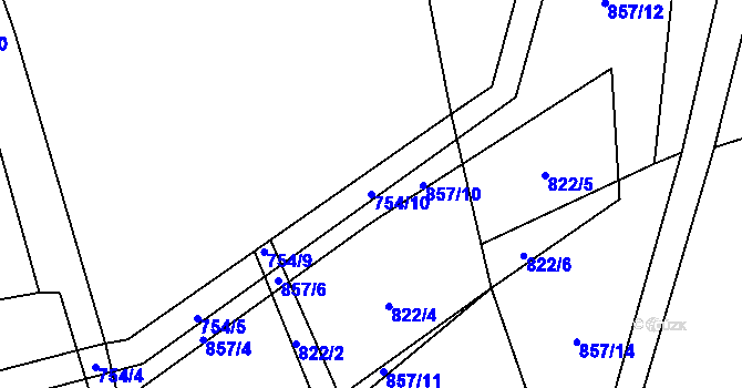 Parcela st. 754/10 v KÚ Klení, Katastrální mapa