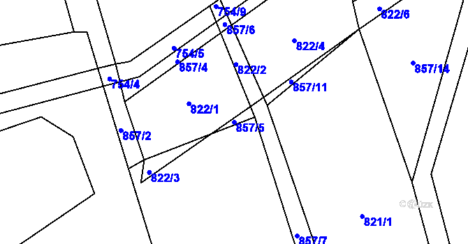 Parcela st. 857/5 v KÚ Klení, Katastrální mapa