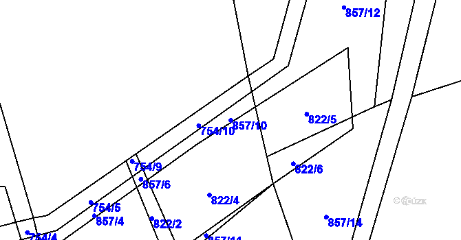Parcela st. 857/10 v KÚ Klení, Katastrální mapa