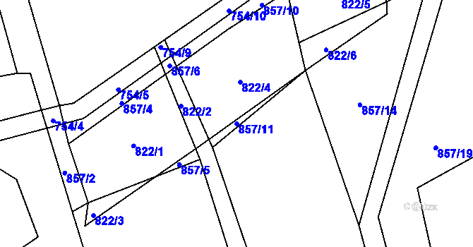 Parcela st. 857/11 v KÚ Klení, Katastrální mapa