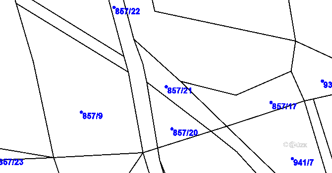Parcela st. 857/21 v KÚ Klení, Katastrální mapa