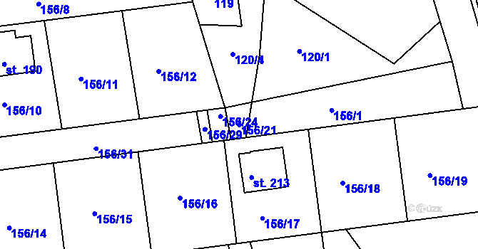 Parcela st. 156/21 v KÚ Klení, Katastrální mapa