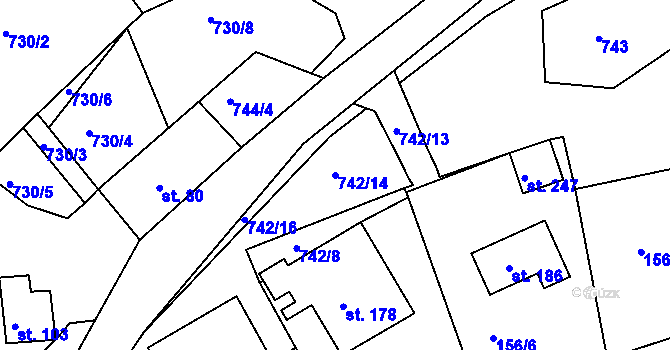 Parcela st. 742/14 v KÚ Klení, Katastrální mapa