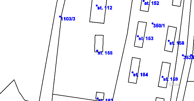 Parcela st. 155 v KÚ Klení, Katastrální mapa