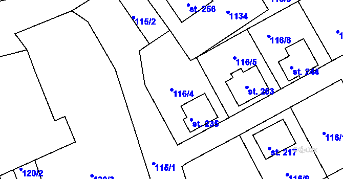 Parcela st. 116/4 v KÚ Klení, Katastrální mapa