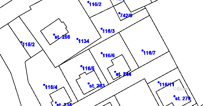 Parcela st. 116/6 v KÚ Klení, Katastrální mapa