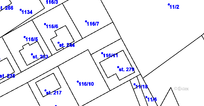Parcela st. 116/11 v KÚ Klení, Katastrální mapa