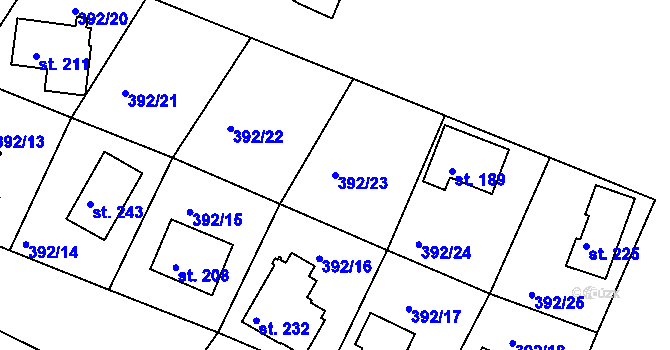 Parcela st. 392/23 v KÚ Klení, Katastrální mapa