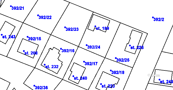 Parcela st. 392/24 v KÚ Klení, Katastrální mapa
