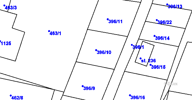 Parcela st. 396/10 v KÚ Klení, Katastrální mapa