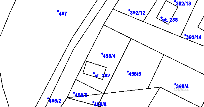 Parcela st. 458/4 v KÚ Klení, Katastrální mapa