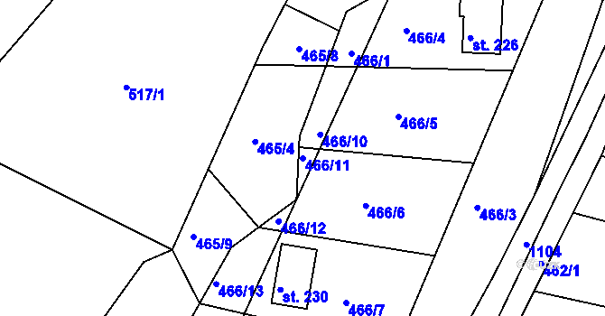 Parcela st. 466/11 v KÚ Klení, Katastrální mapa