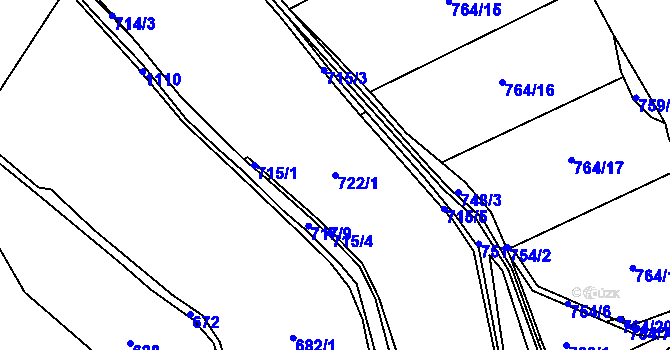 Parcela st. 722/1 v KÚ Klení, Katastrální mapa
