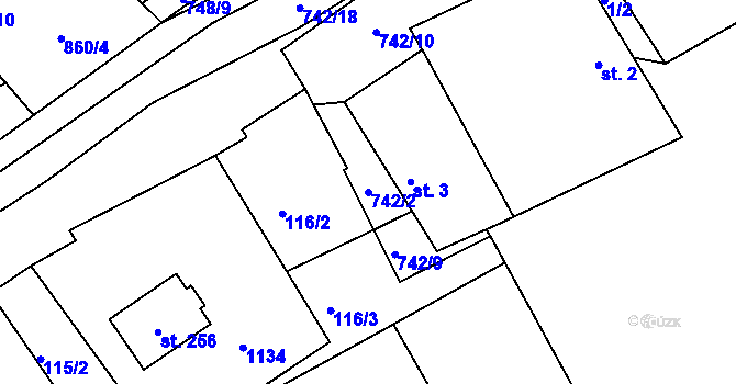 Parcela st. 742/2 v KÚ Klení, Katastrální mapa