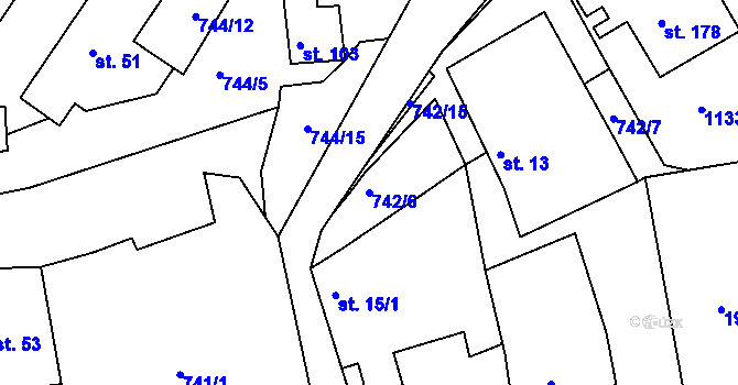 Parcela st. 742/6 v KÚ Klení, Katastrální mapa