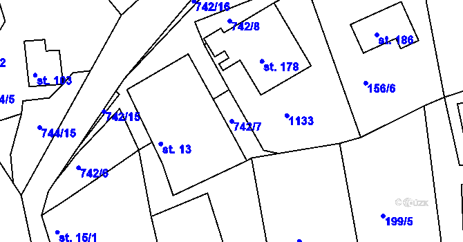 Parcela st. 742/7 v KÚ Klení, Katastrální mapa