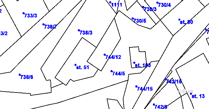 Parcela st. 744/12 v KÚ Klení, Katastrální mapa