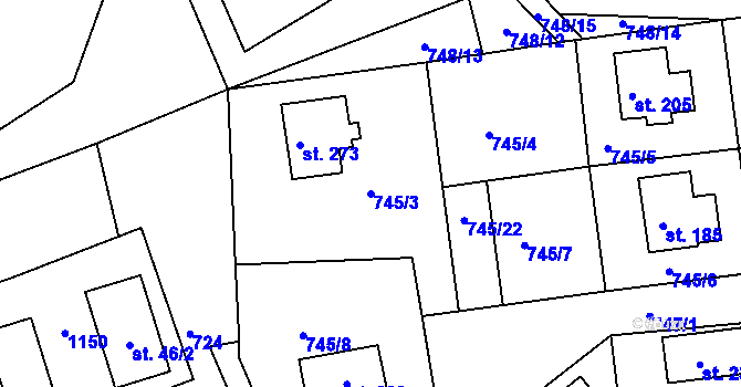 Parcela st. 745/3 v KÚ Klení, Katastrální mapa