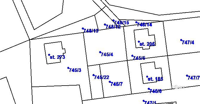 Parcela st. 745/4 v KÚ Klení, Katastrální mapa